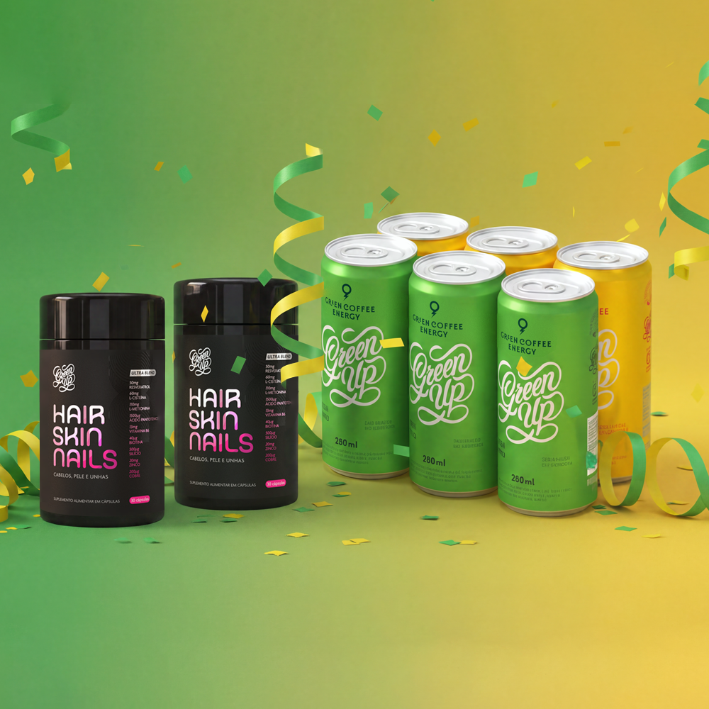2 Hair, Skin & Nails + Pack Green Coffee Verde e Amarelo